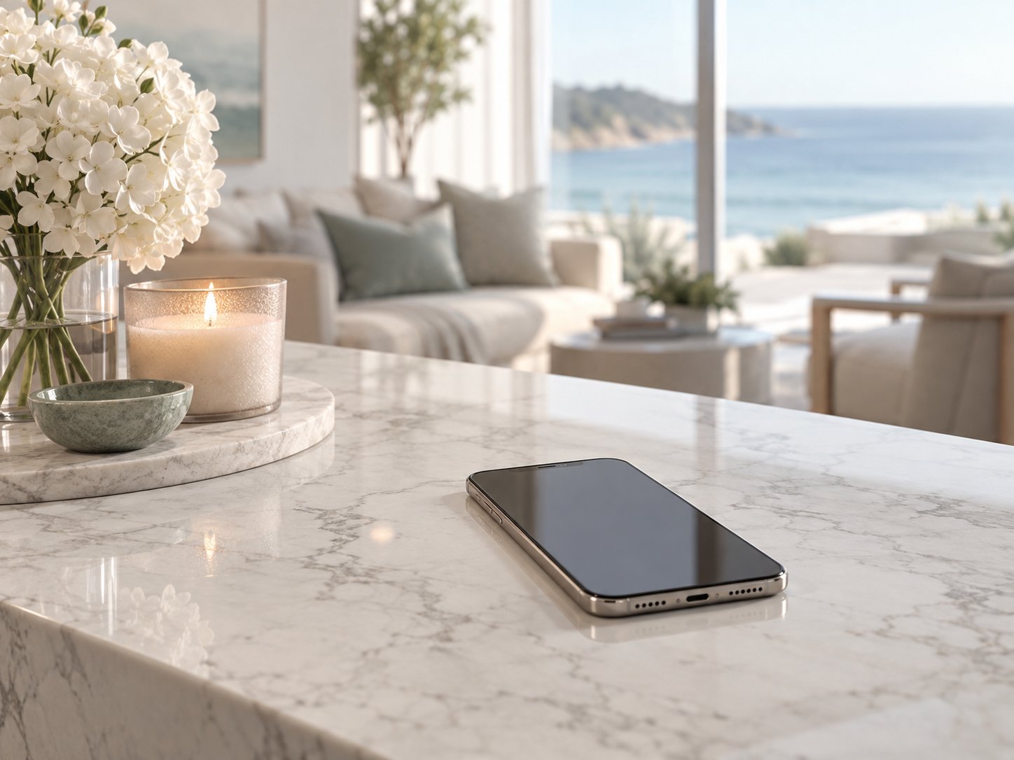 phone on the marble counter, ocean lounge