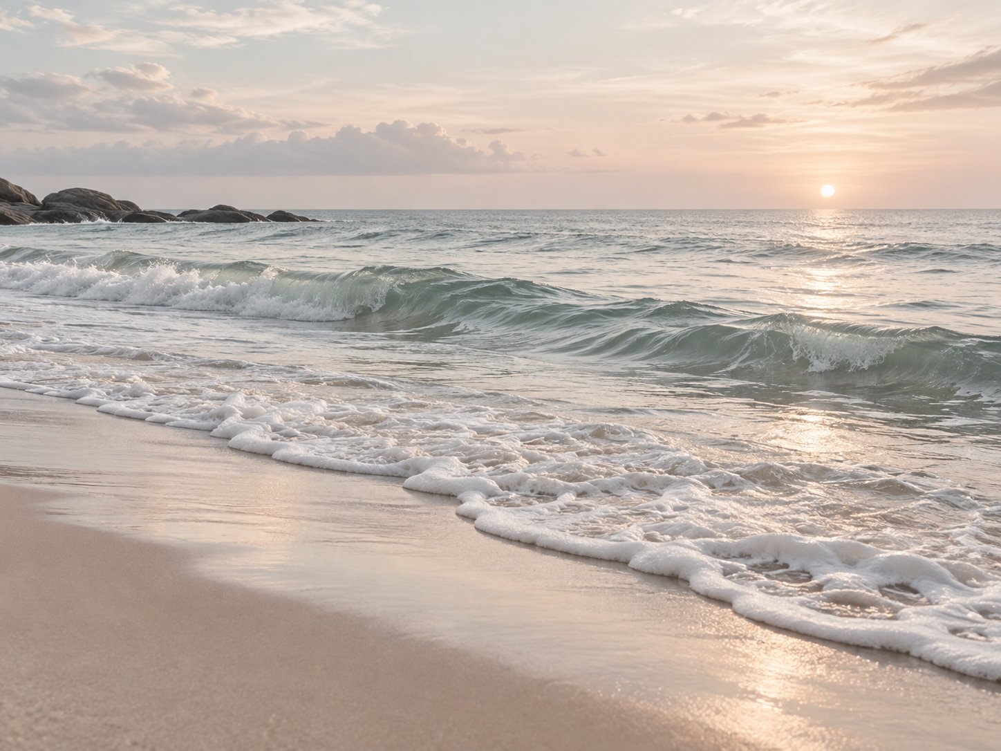 full-screen, the shoreline at sunset