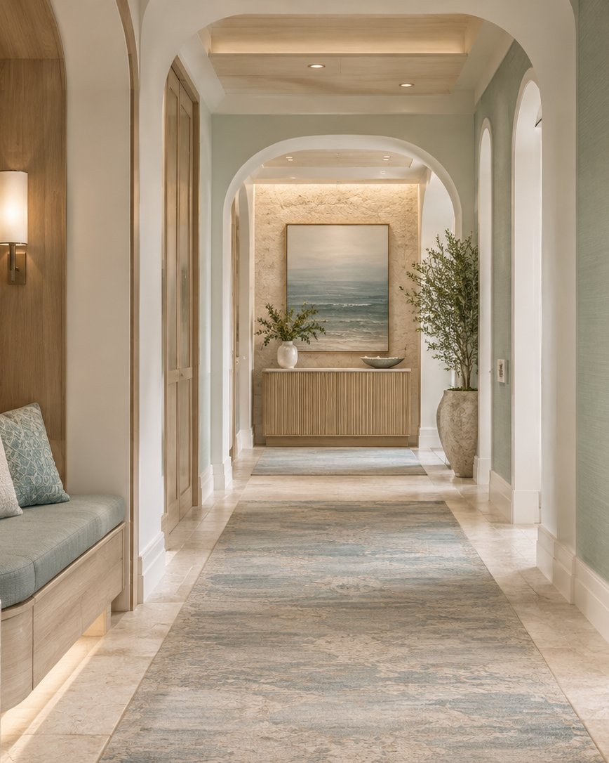 the arched hallway toward the suite